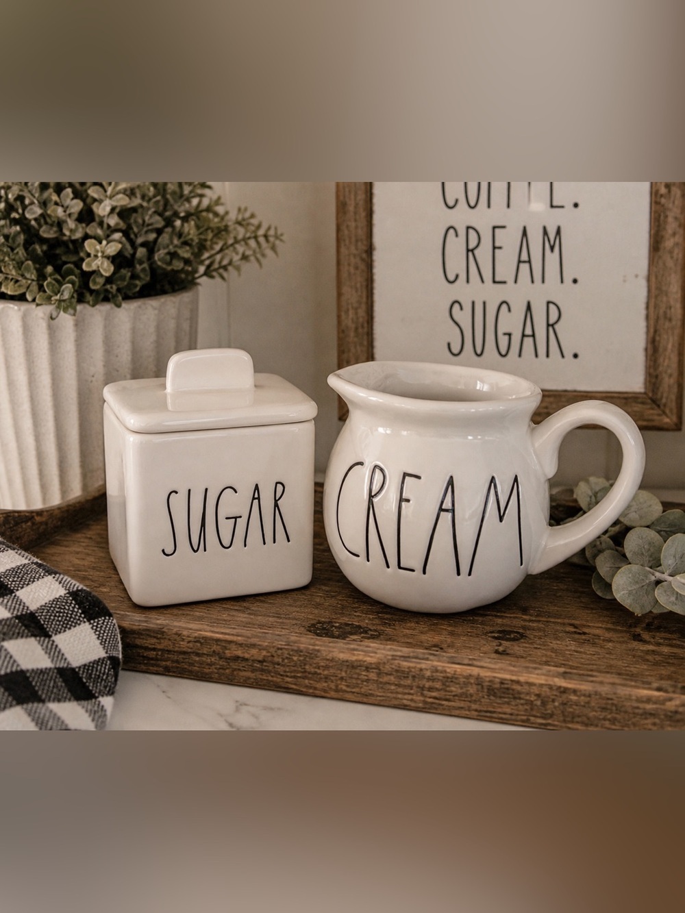 Rae Dunn Sugar & Cream Set | Artisan Farmhouse Kitchen Decor Creamer + Sugar